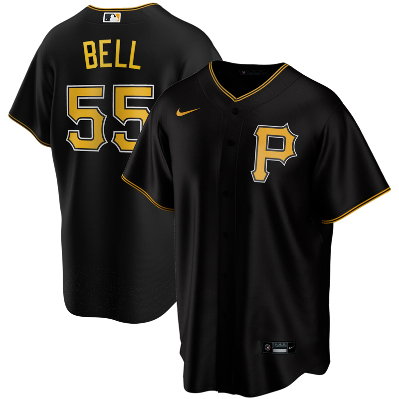 2020 MLB Men Pittsburgh Pirates #55 Josh Bell Nike Black Alternate 2020 Replica Player Jersey 1